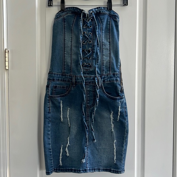 Strapless denim dress size small - Picture 1 of 7